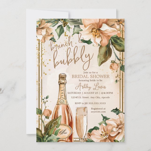 Invitation Brunch et mousseux, Champagne de mariée d'or Rose (Devant)