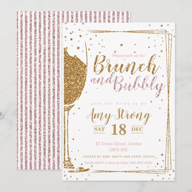 Invitation Brunch et mousseux glacé avec 2 backgr rayé (Devant / Derrière)