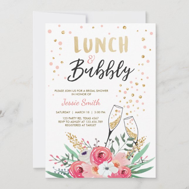 Invitation Brunch et or pétillant Champagne de rose de Fête (Devant)