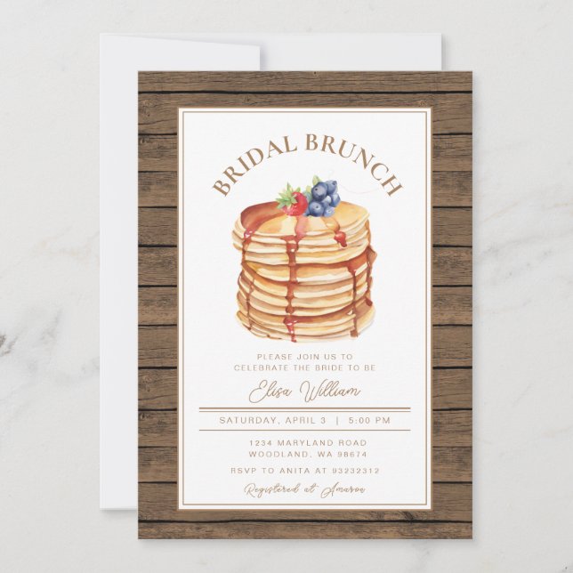 Invitation Brunch Fête des mariées à la crêpe blanc rustique (Devant)