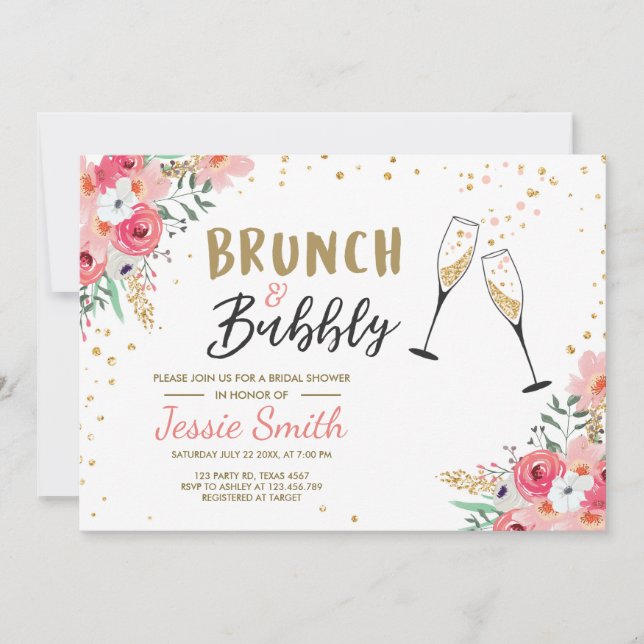 Invitation Brunch & Fête des mariées Bubbly Champagne d'or ro (Devant)