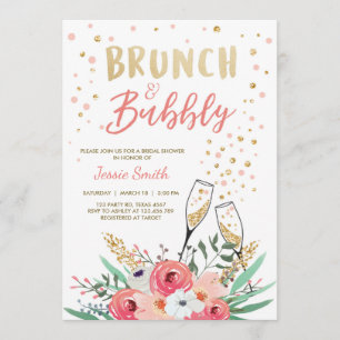Invitation Brunch & Fête des mariées Bubbly Champagne d'or ro