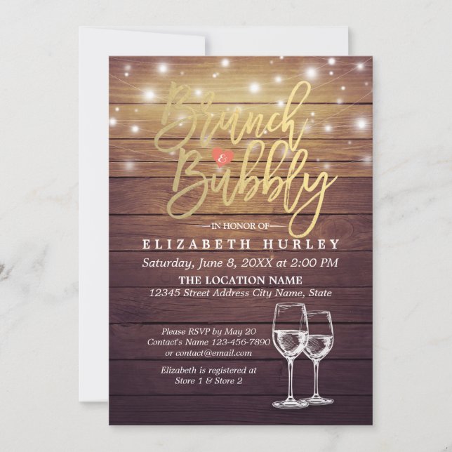 Invitation Brunch & Fête des mariées Bubbly Champagne Verre B (Devant)