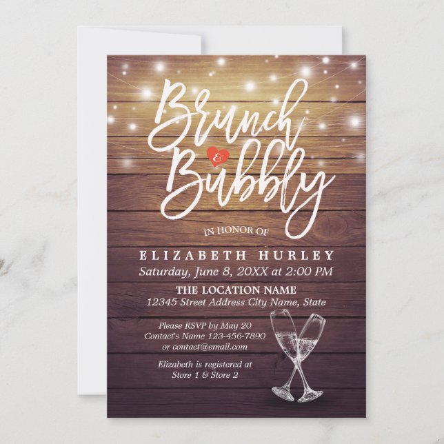 Invitation Brunch & Fête des mariées Bubbly Champagne Verre B (Devant)