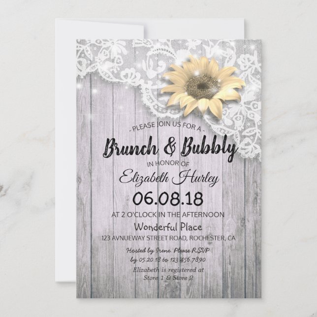 Invitation Brunch & Fête des mariées Bubbly dentelle de tourn (Devant)