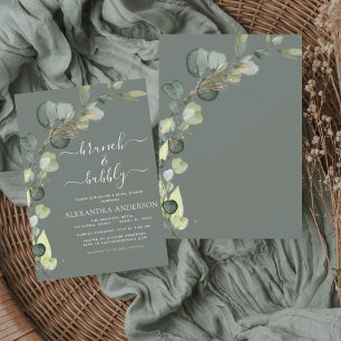 Invitation Brunch & Fête des mariées Bubbly Eucalyptus vert