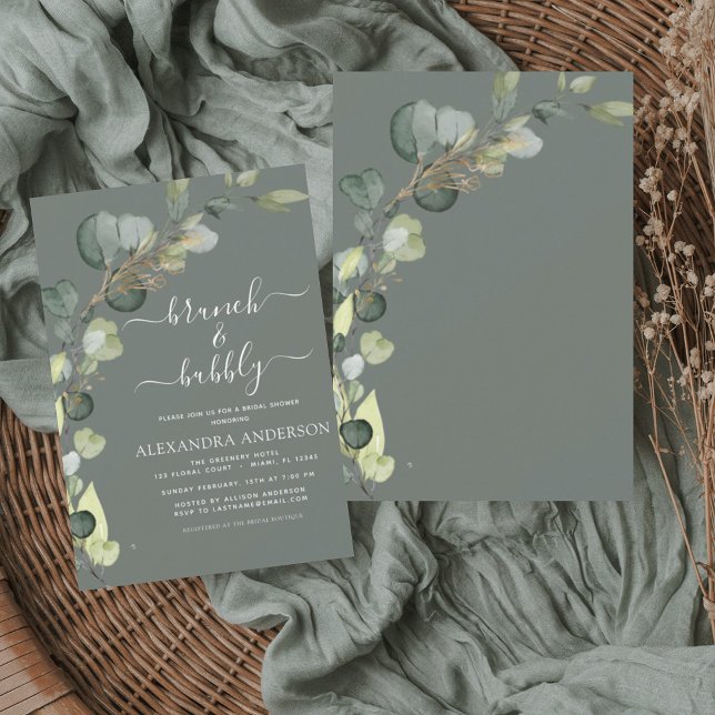 Invitation Brunch & Fête des mariées Bubbly Eucalyptus vert (Créateur téléchargé)