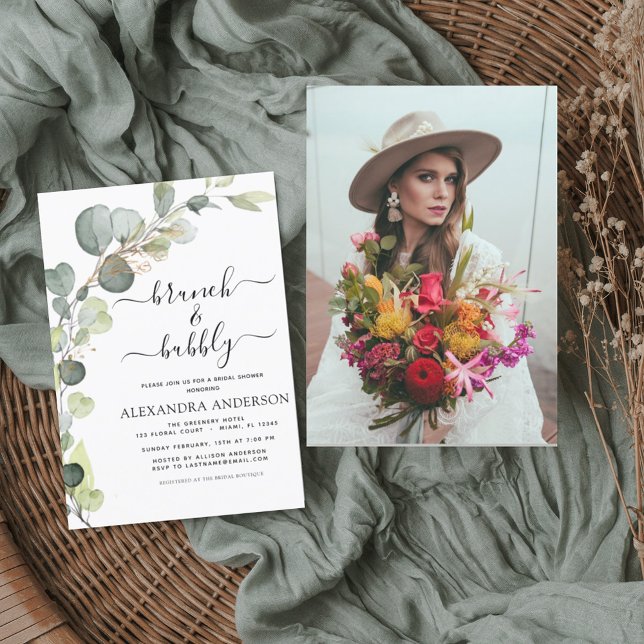 Invitation Brunch & Fête des mariées Bubbly Photo Eucalyptus (Créateur téléchargé)