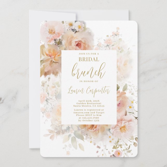 Invitation Brunch Fête des mariées de Pêche Florale (Devant)