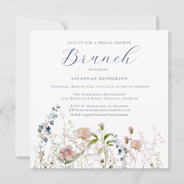 Invitation Brunch Fête des mariées Fleur sauvage simple (Devant)