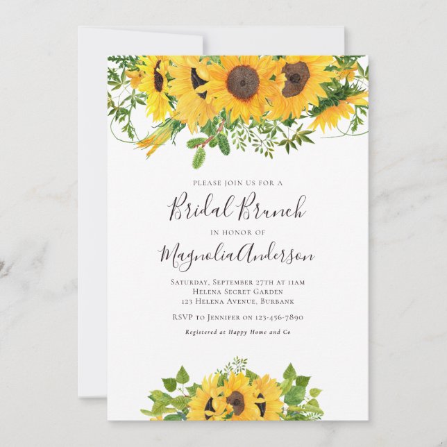 Invitation Brunch Fête des mariées tournesol (Devant)