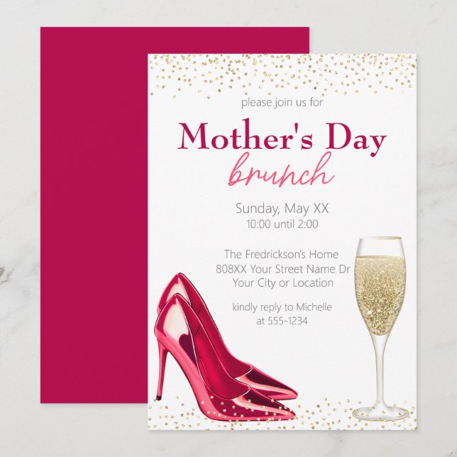 Invitation Brunch Fête des Mères Champagne & Stilettos (Devant / Derrière)