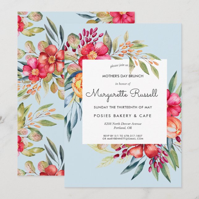 Invitation Brunch Fête des Mères Florales Printemps Vibrant (Devant / Derrière)