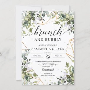 Invitation Brunch feuille boho eucalyptus vert et mousseux