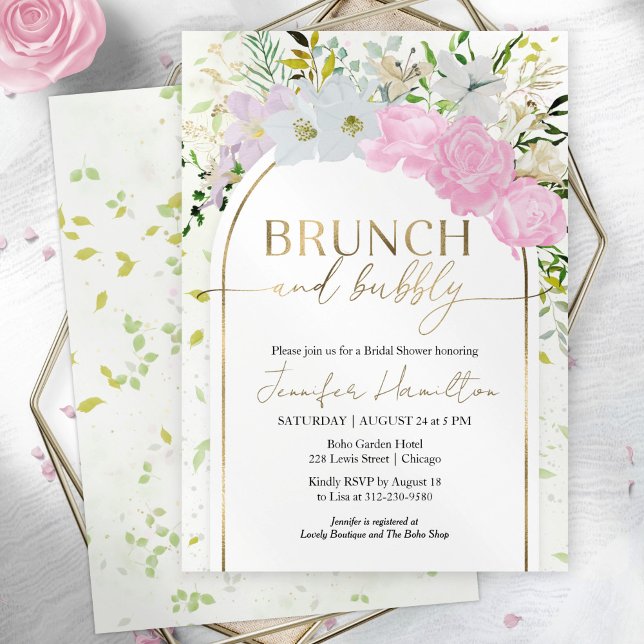 Invitation Brunch fleur sauvage et Fête des mariées Bubbly (Créateur téléchargé)