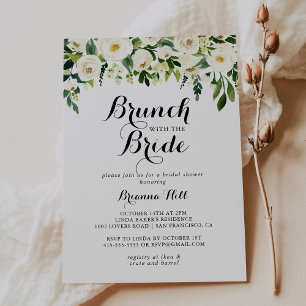 Invitation Brunch floral blanc verdoyant avec douche de marié