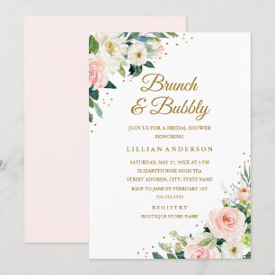 Invitation Brunch Floral Blush Gold Fête des mariées Et Bubbl