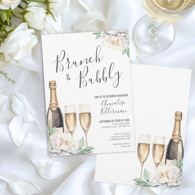 Invitation Brunch Floral Champagne Et Fête des mariées Bubbly (Floral Brunch And Bubbly Bridal Shower Invitation)