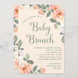 Invitation Brunch floral de bébé de la jolie pêche  
