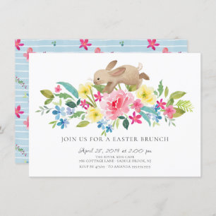 Invitation Brunch floral de Pâques de lapin gai