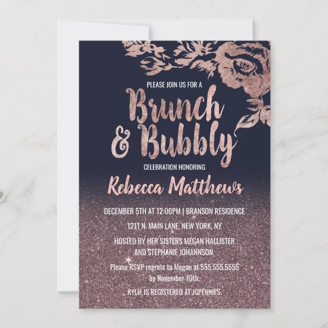 Invitation Brunch floral de parties scintillantes d'or de (Devant)