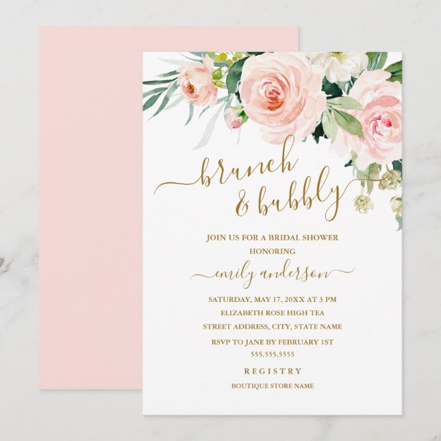 Invitation Brunch Floral Et Fête des mariées Bubble (Devant / Derrière)