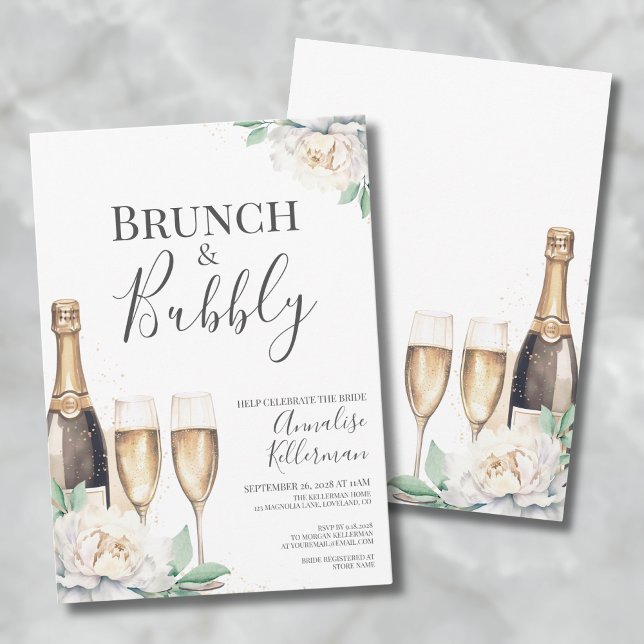 Invitation Brunch Floral Et Fête des mariées Bubbly (Brunch And Bubbly Floral Bridal Shower Invitation)