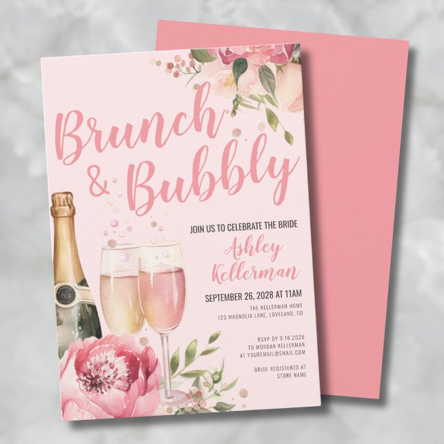 Invitation Brunch Floral Et Fête des mariées Bubbly (Floral Brunch And Bubbly Bridal Shower Invitation)
