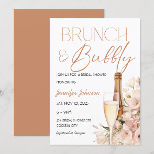 Invitation Brunch floral et Fête des mariées champagne Bubbly