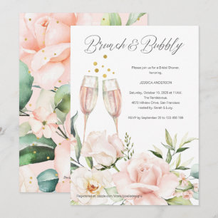 Invitation Brunch floral et mimosa chic rose et mousseux
