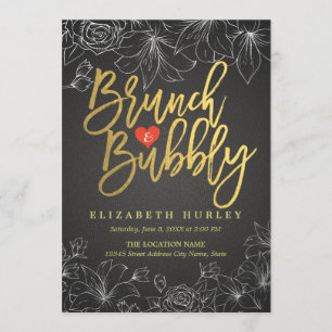 Invitation Brunch Floral Gold & Black & Fête des mariées Bubb