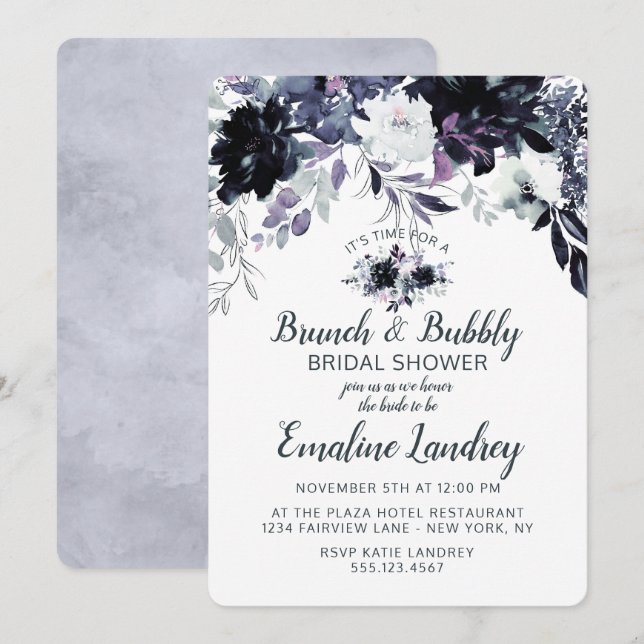 Invitation Brunch floral nocturne et Fête des mariées mousseu (Devant / Derrière)