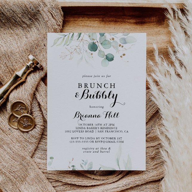 Invitation Brunch floral or rustique et Fête des mariées mous (Créateur téléchargé)