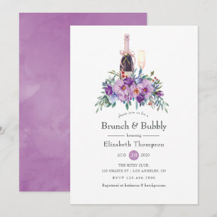 Invitation Brunch Floral pourpre et Fête des mariées mousseus