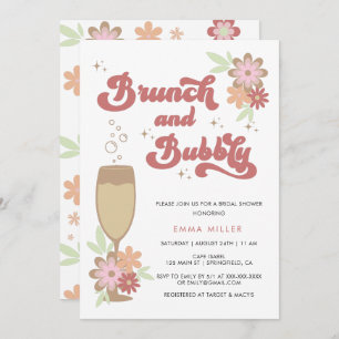 Invitation Brunch floral rétro et Fête des mariées bulle