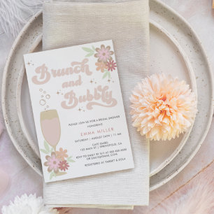 Invitation Brunch floral rétro et Fête des mariées bulle