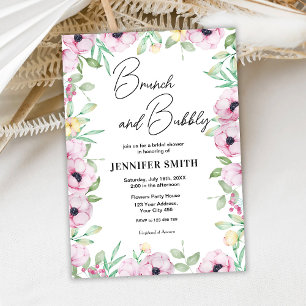 Invitation Brunch floral rose et Fête des mariées mousseuse