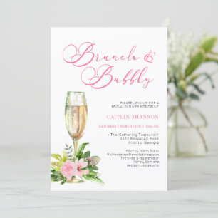 Invitation Brunch floral rose et Fête des mariées mousseuse I