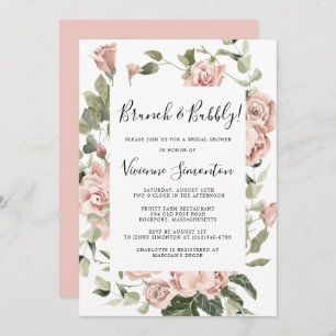 Invitation Brunch floral rose roux et bulle