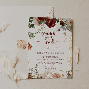 Invitation Brunch floral rustique or avec douche de mariée