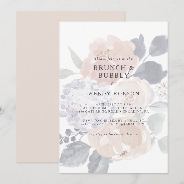 Invitation Brunch floral rustique simple et bulle de douche I (Devant / Derrière)