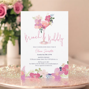 Invitation Brunch floral tiré à la main et Fête des mariées à