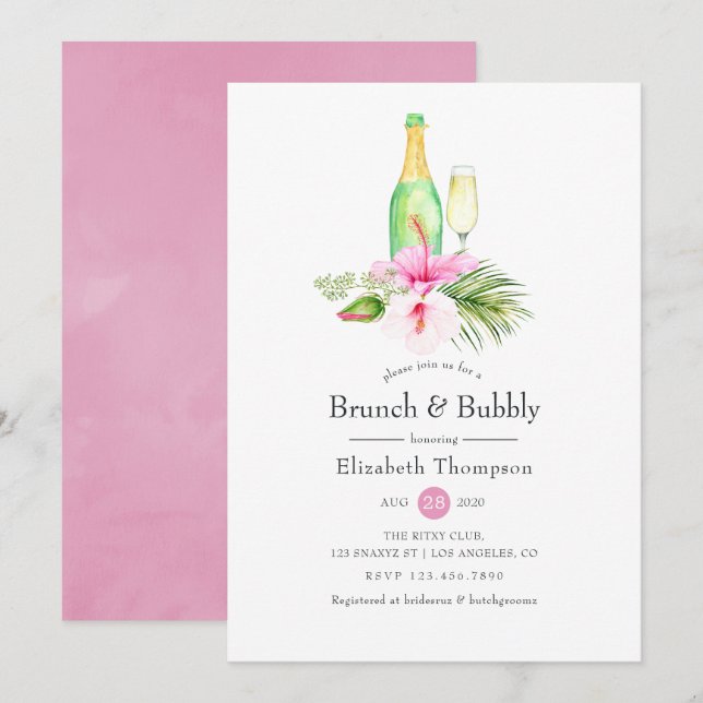 Invitation Brunch floral tropical et Fête des mariées bulle (Devant / Derrière)