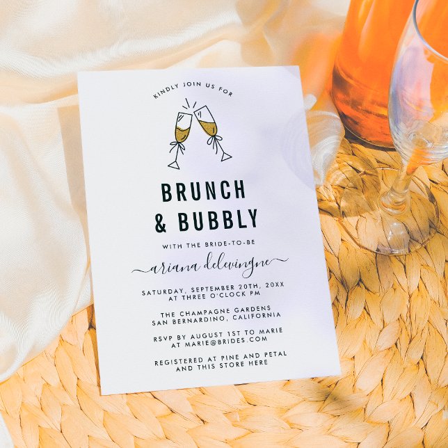 Invitation Brunch Flutes Champagne et Fête des mariées Bubbly (Créateur téléchargé)