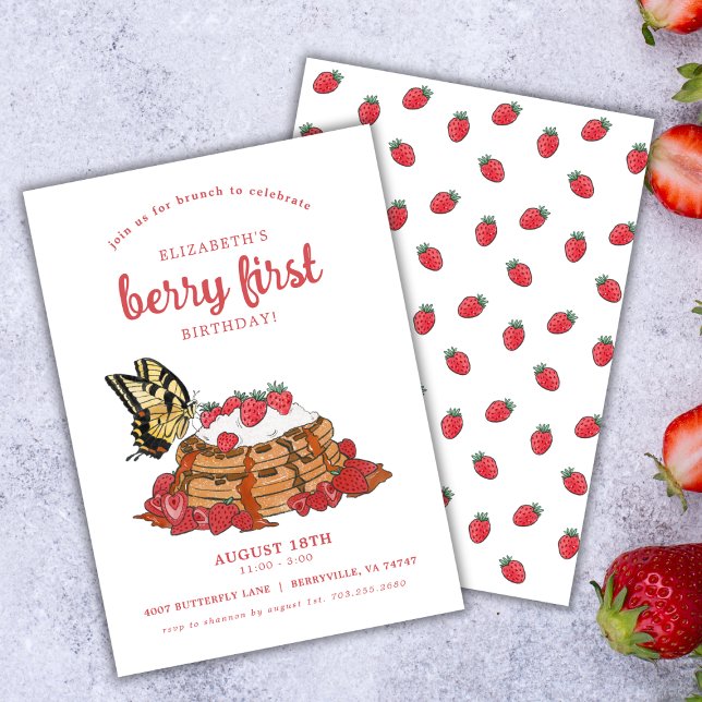 Invitation Brunch fraise gaufre | Berry Premier anniversaire (Créateur téléchargé)