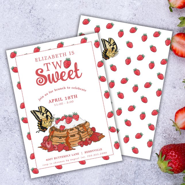 Invitation Brunch fraise gaufre | Deux Anniversaires doux (Créateur téléchargé)