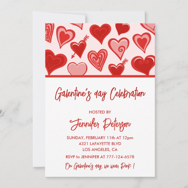 Invitation Brunch Galentine rose et rouge Amies (Devant)