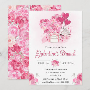 Invitation Brunch Galentine's Gâteau aquarelle et Cadeaux