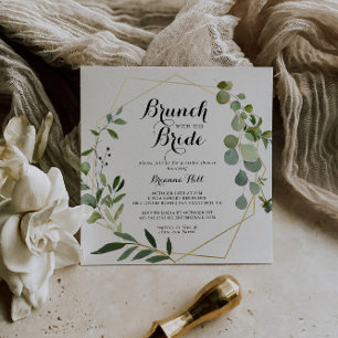 Invitation Brunch géométrique en or avec douche de mariée