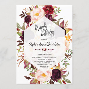 Invitation Brunch géométrique floral bourguignon et bulle
